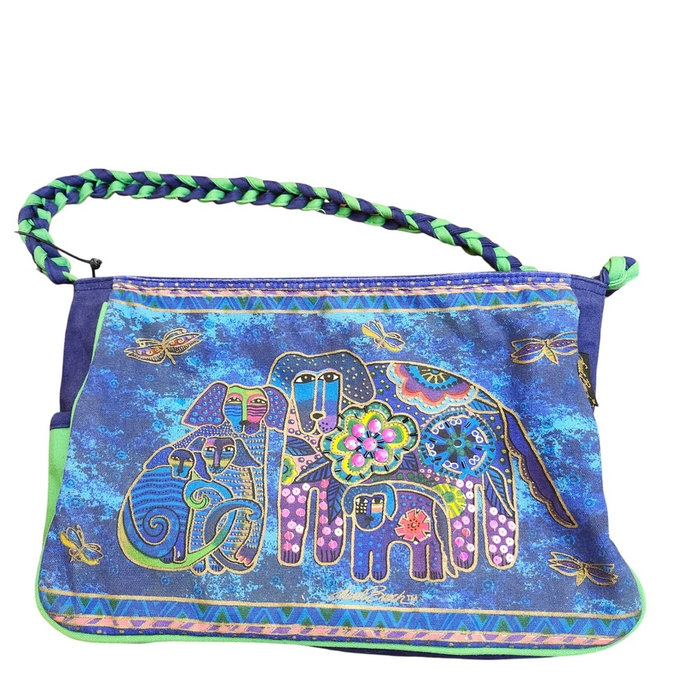 Laurel Burch Dogs and Elephants Crossbody Shoulder Bag Colorful